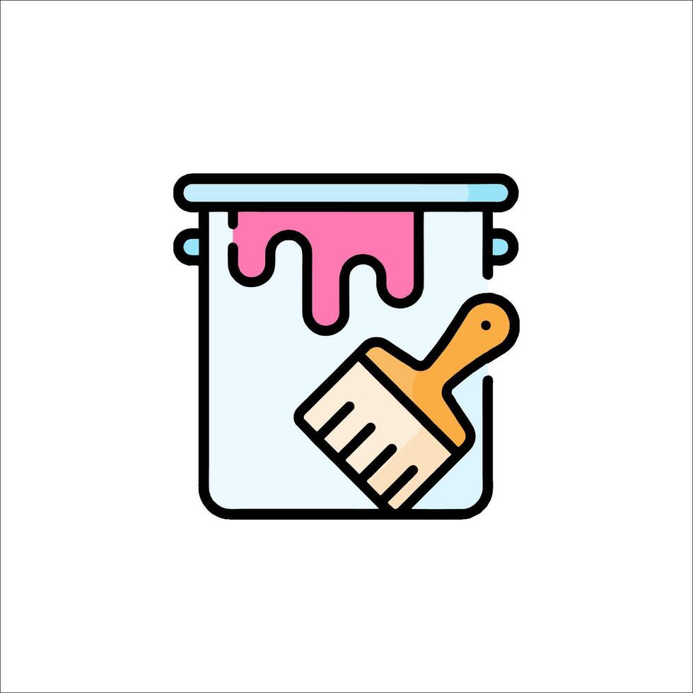 A paint bucket with a brush and pink paint vector
