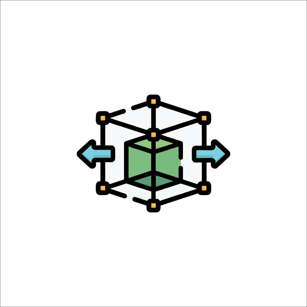 A green cube with a blue arrow pointing to it vector
