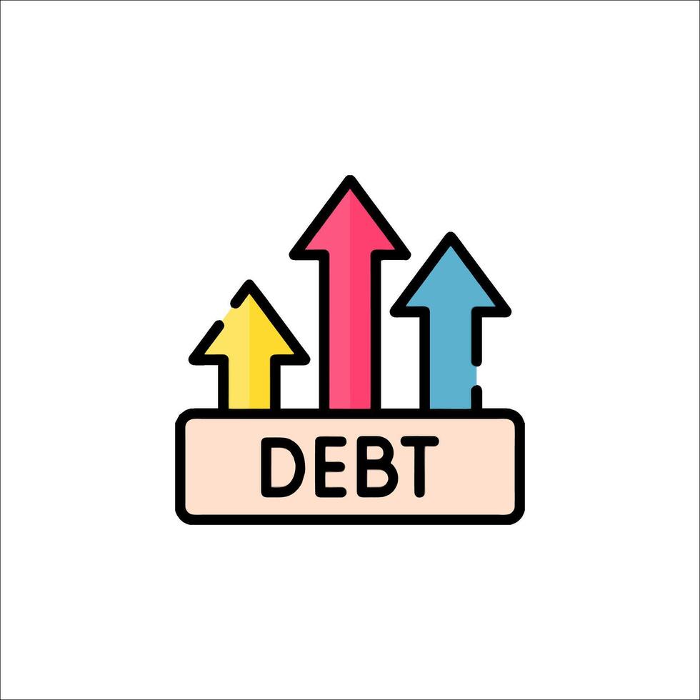 Debt icon with arrows and the word debt vector