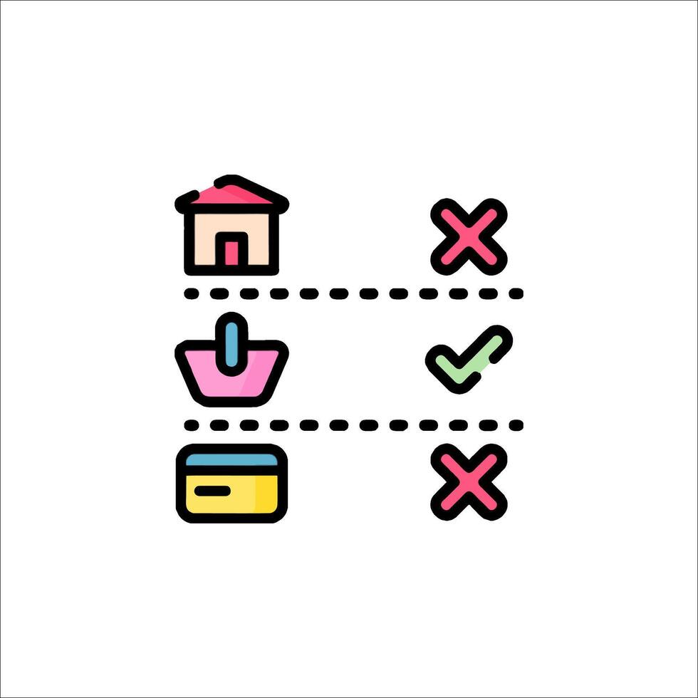 A line icon of a house, a car and a check mark vector