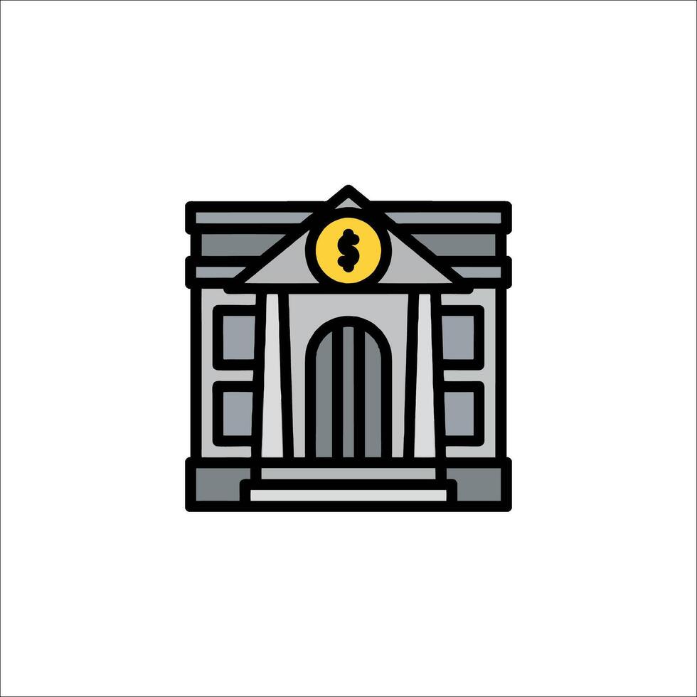 A bank building icon with a coin on top vector