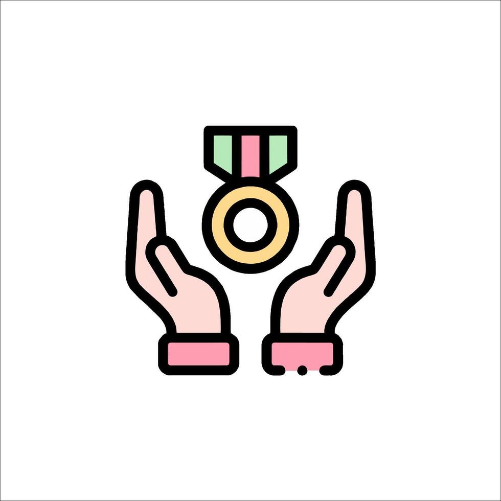 Hands holding a medal icon vector