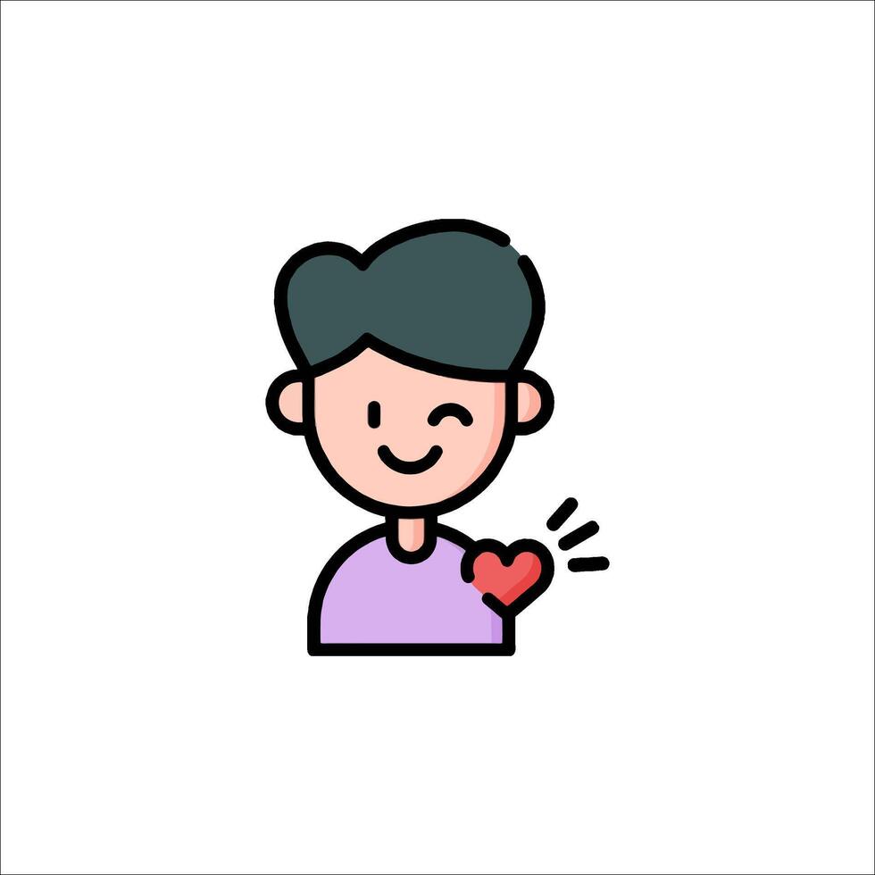 A man with a heart in his hand icon vector