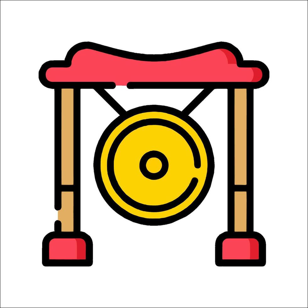 A red and yellow gong on a stand vector