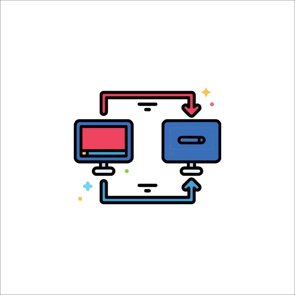 A computer and monitor icon with a red arrow vector