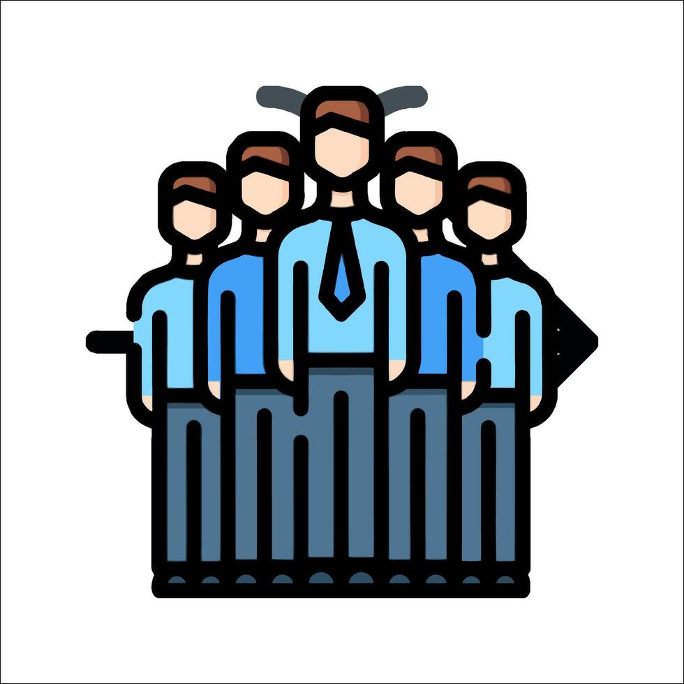 A group of people standing in front of a man with a sign vector