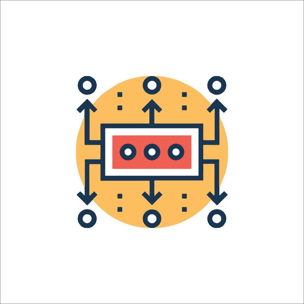 A flat icon of a computer with a circle around it vector
