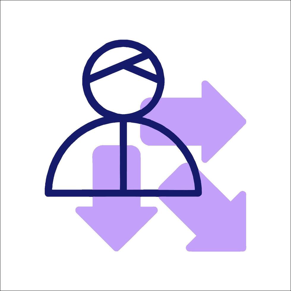 A person with a blue arrow pointing to the left vector