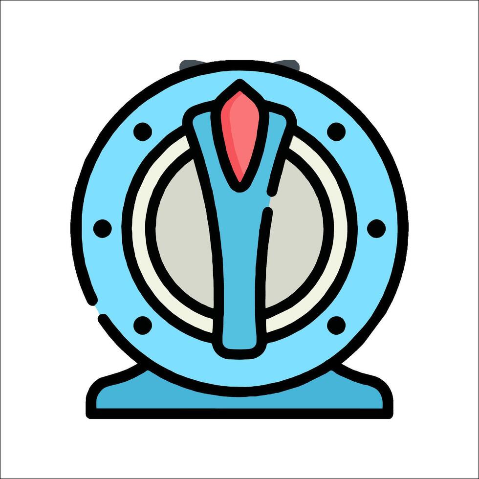 A blue and red button with a red arrow vector