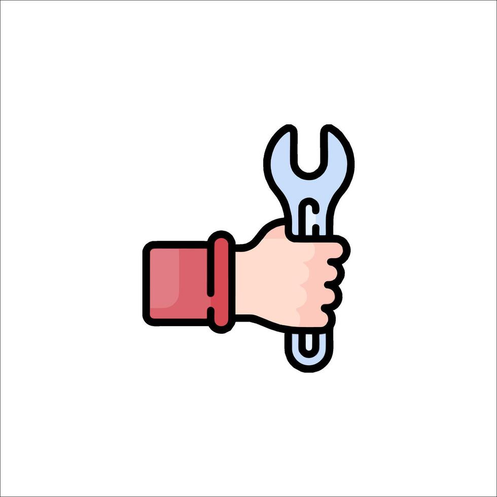 Hand holding wrench icon illustration vector