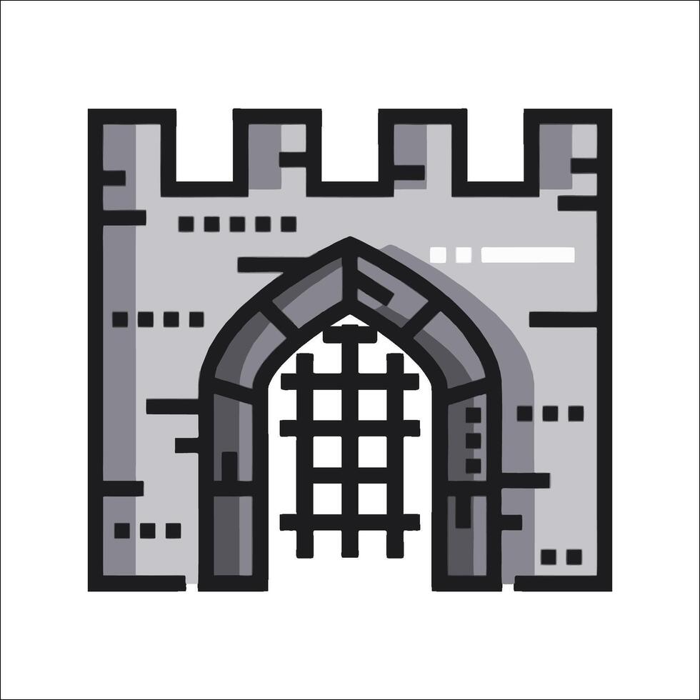 An illustration of a castle gate with a gate vector