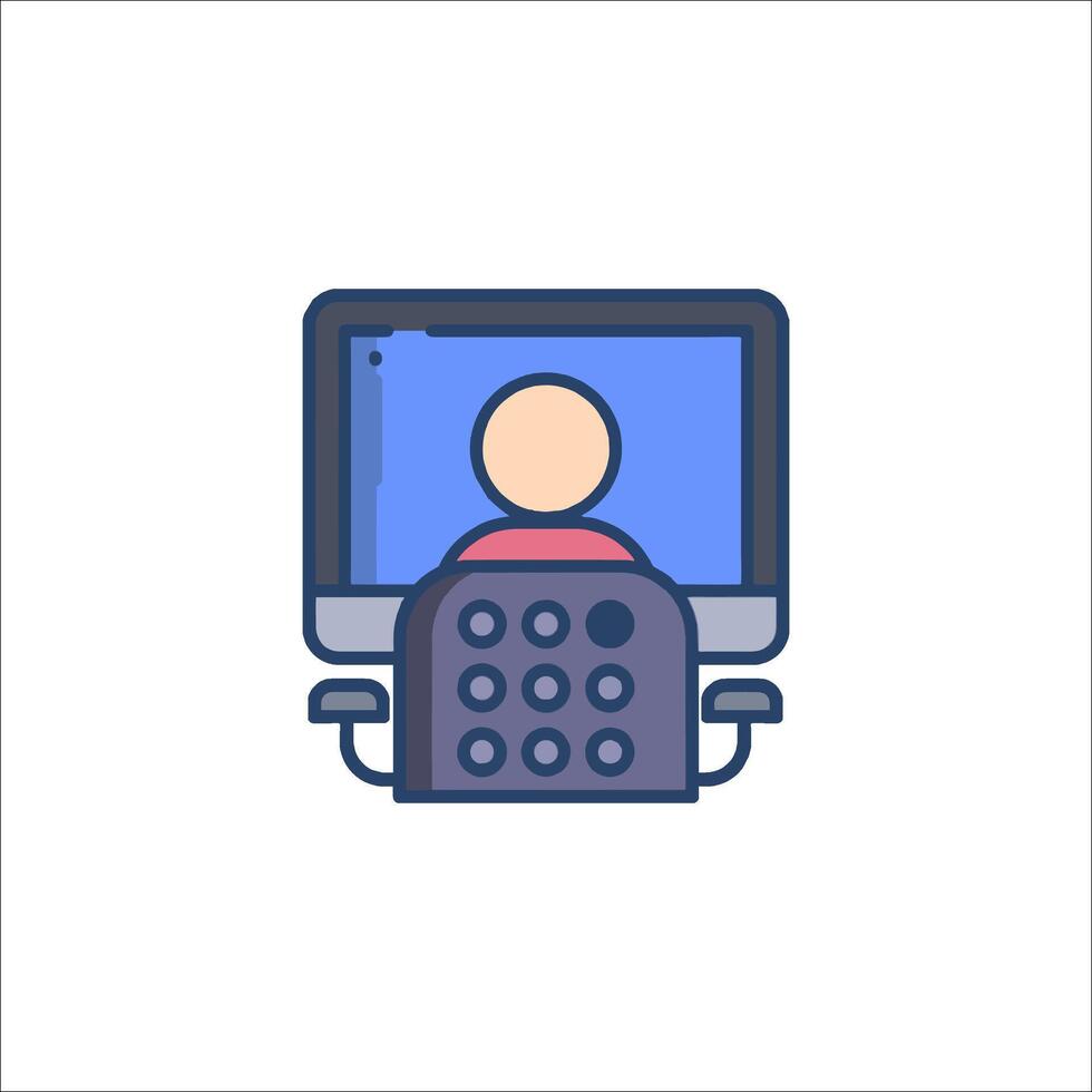 A person sitting in front of a computer monitor vector