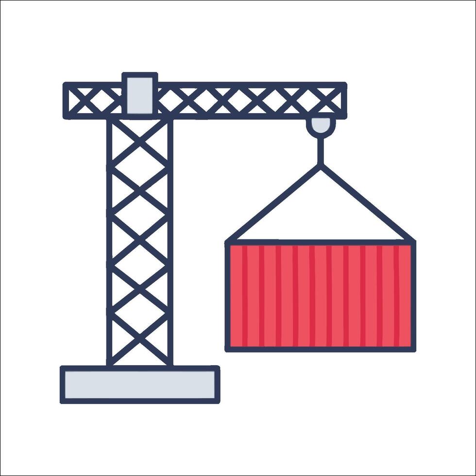 A crane lifting a container icon vector