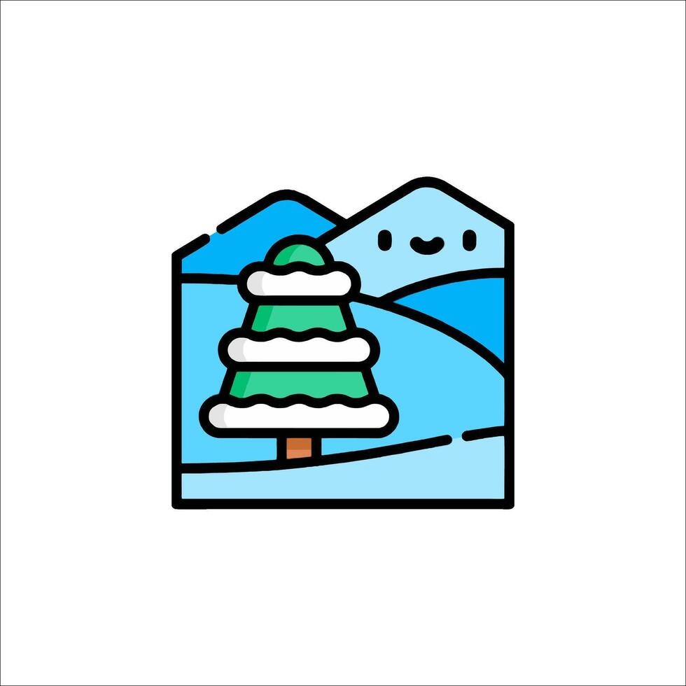 A snow covered mountain with a tree in the middle vector
