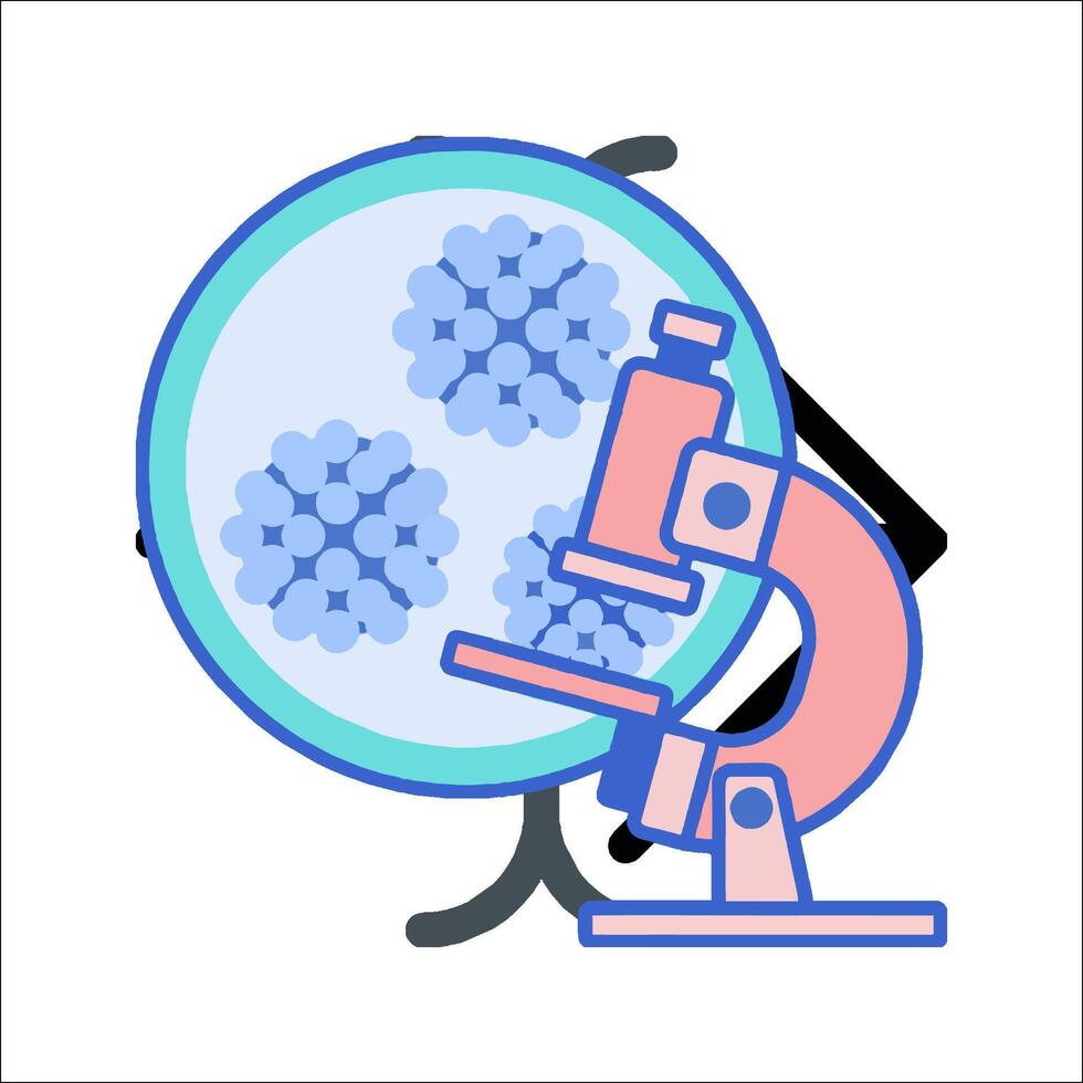 Microscope icon with a microscope and a virus vector