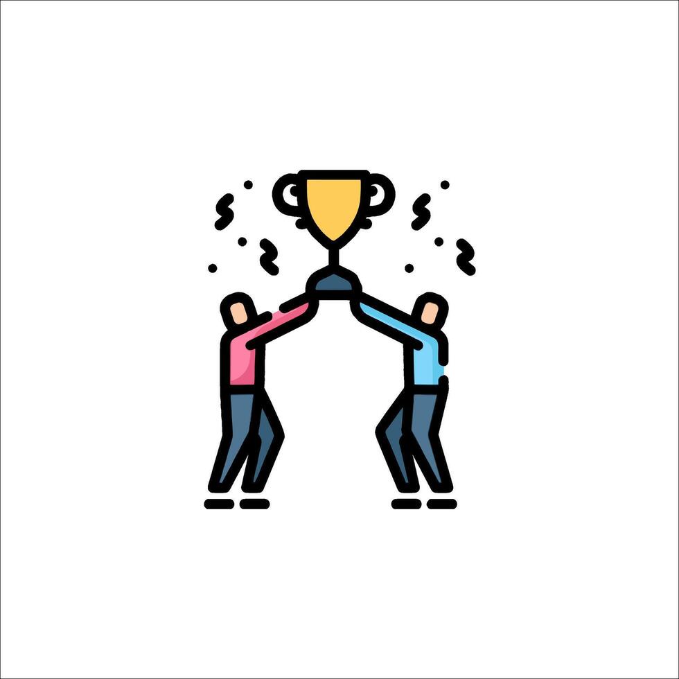 Two people holding a trophy icon vector