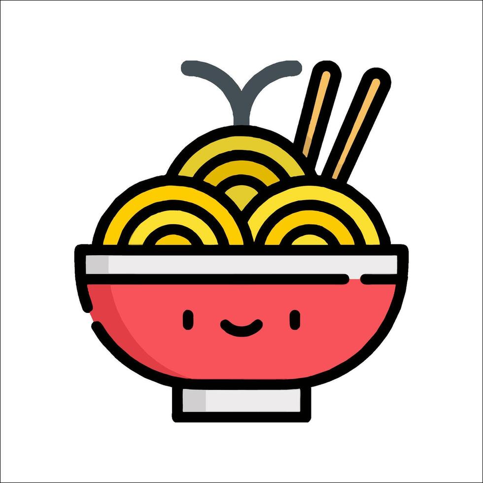 A cartoon bowl with noodles and chopsticks vector