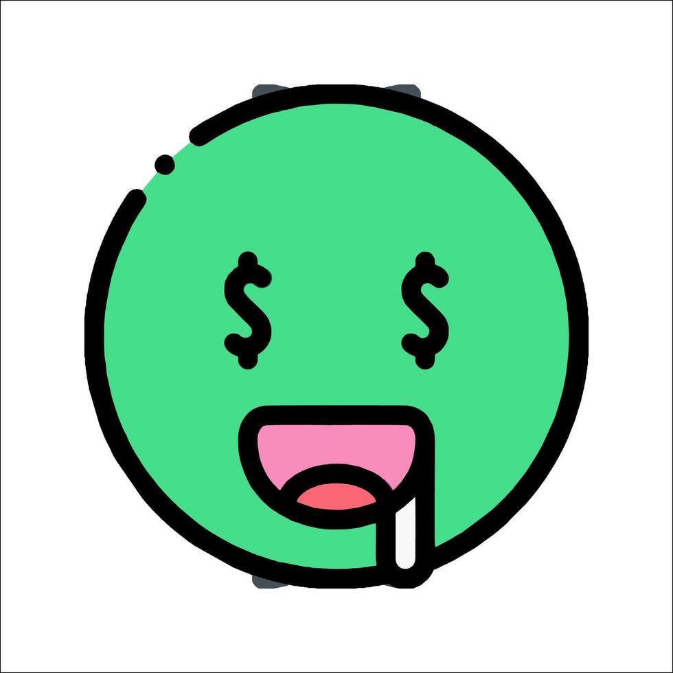 A green emoticion with a dollar sign on it vector