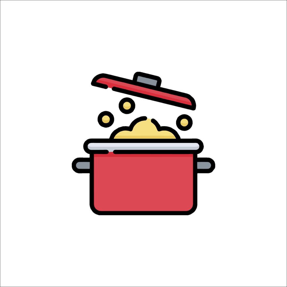 A red pot with food in it on a white background vector