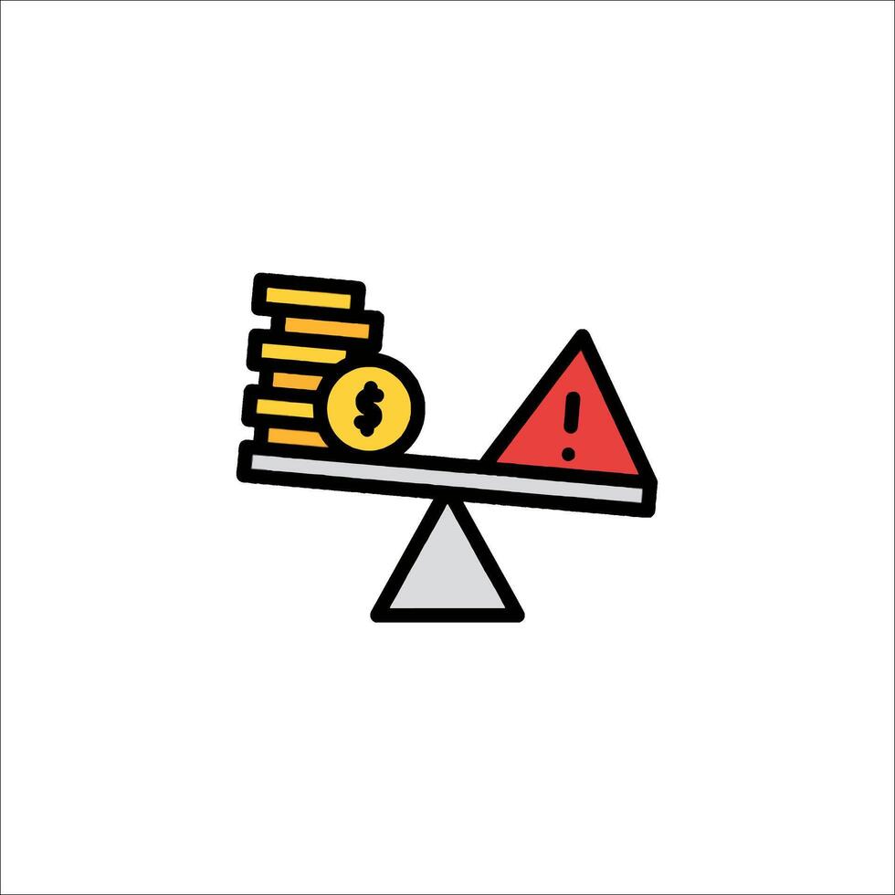 A coin and a red triangle on a balance scale vector
