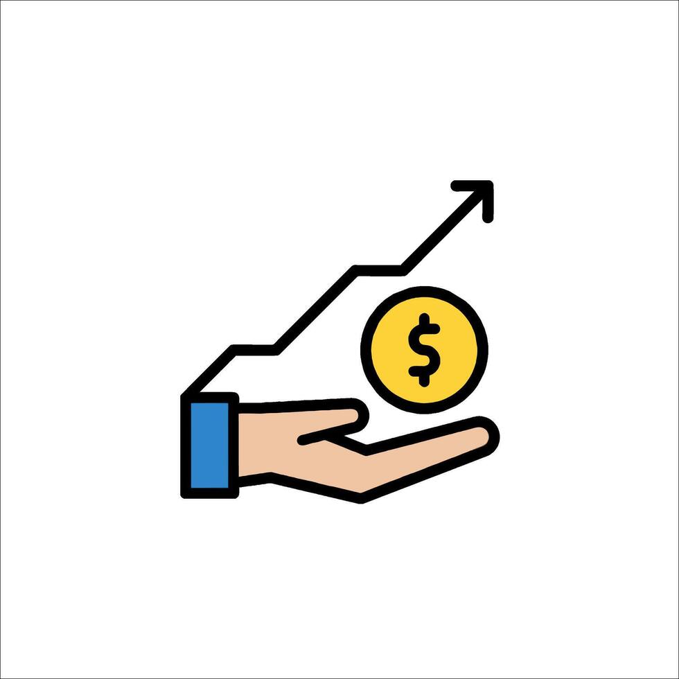 A hand holding a dollar coin and an upward graph vector