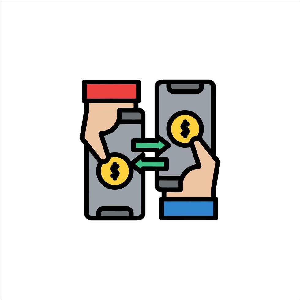 Two hands holding a smartphone with money in it vector