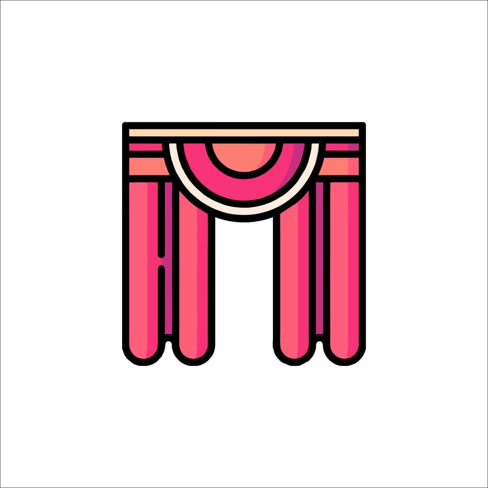 A pink and orange curtain with a bow on it vector
