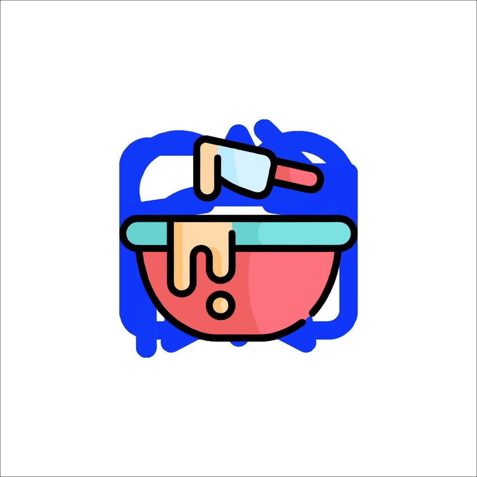 A colorful icon of a bowl with a knife in it vector