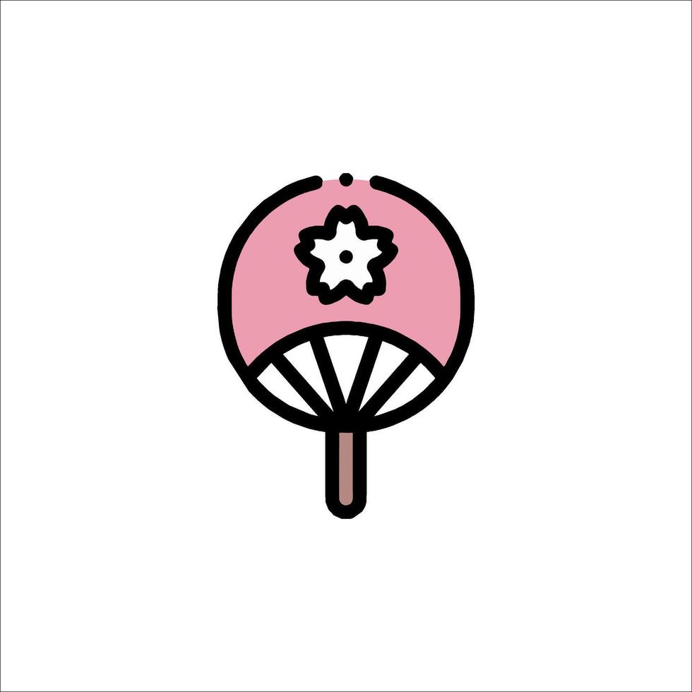A pink and black fan with a flower on it vector