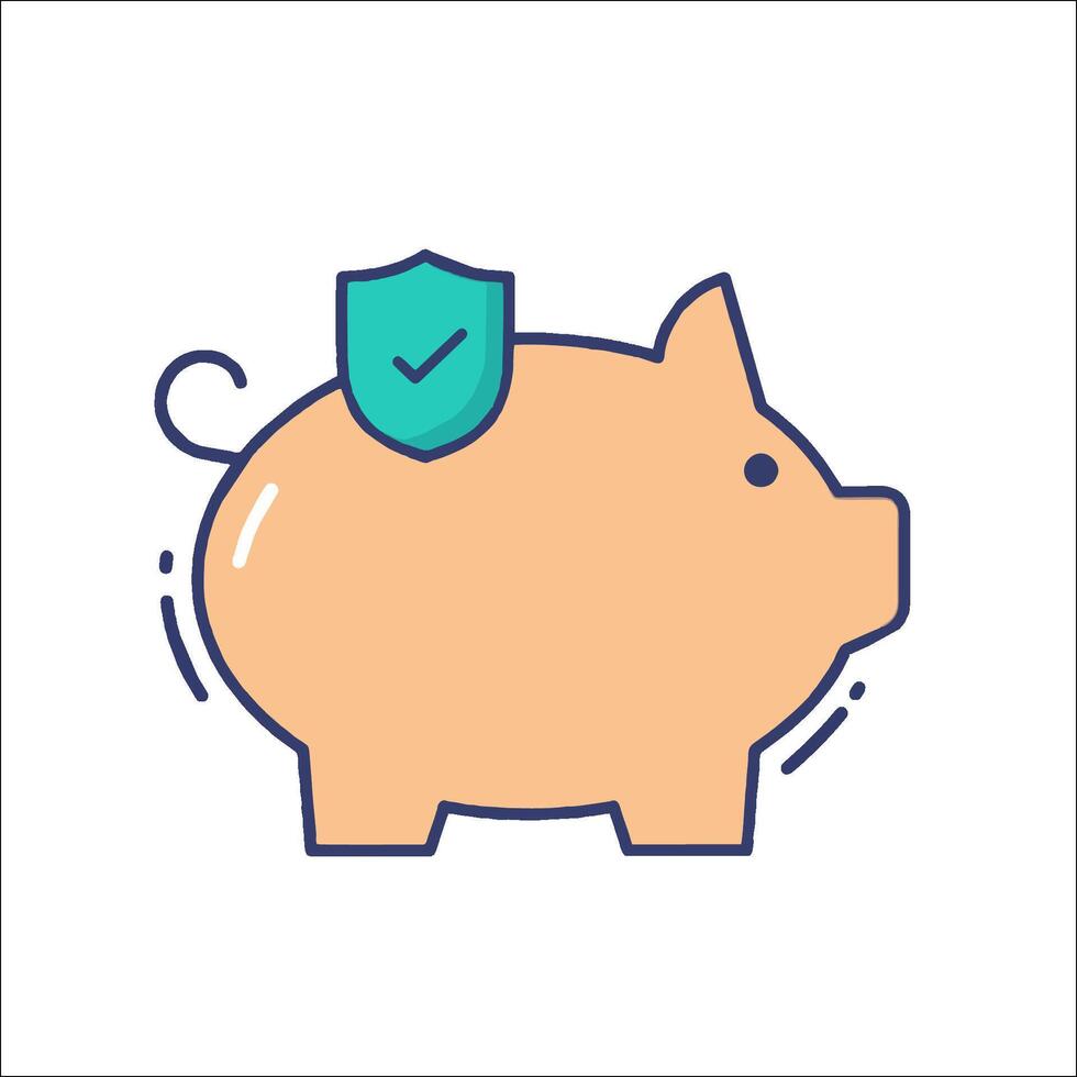 Piggy bank with shield icon vector