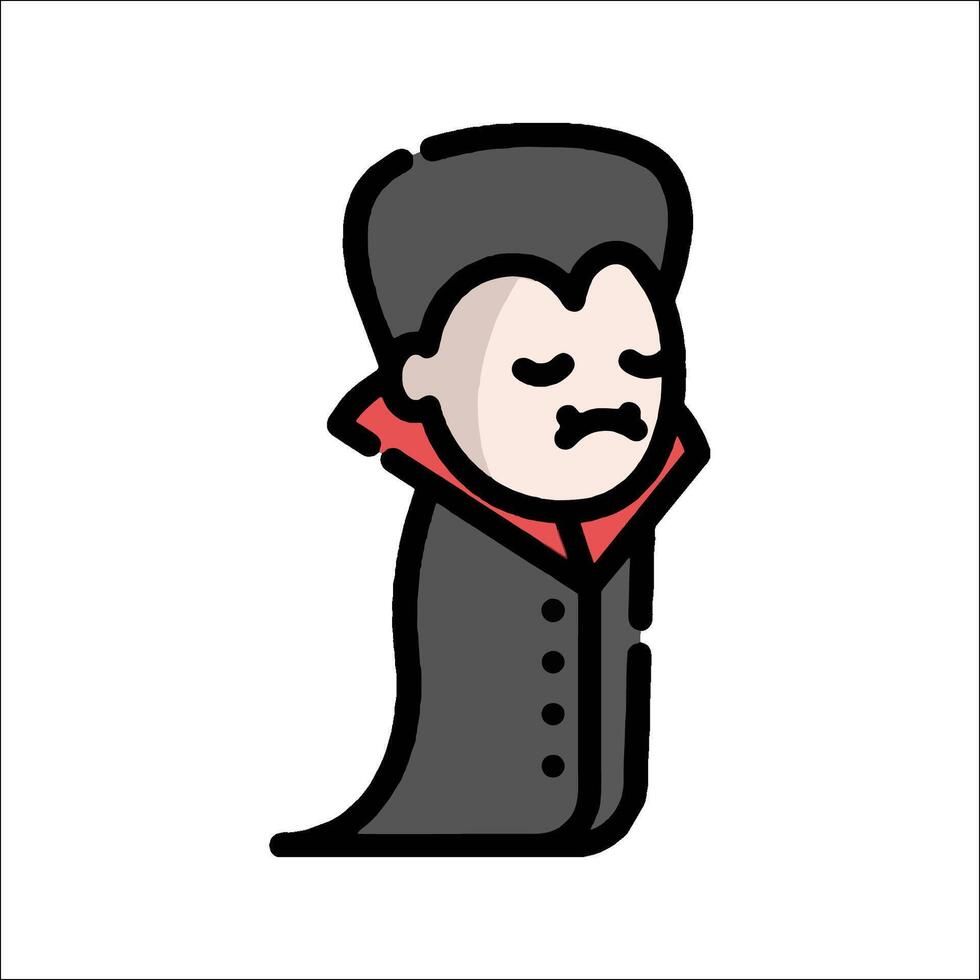 A cartoon dracula with a black cape and red hat vector