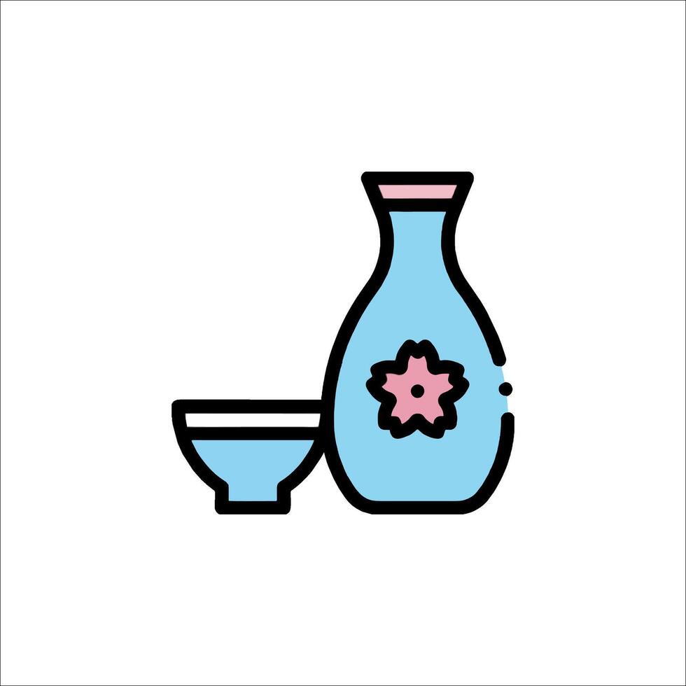 Japanese sake bottle and cup icon vector