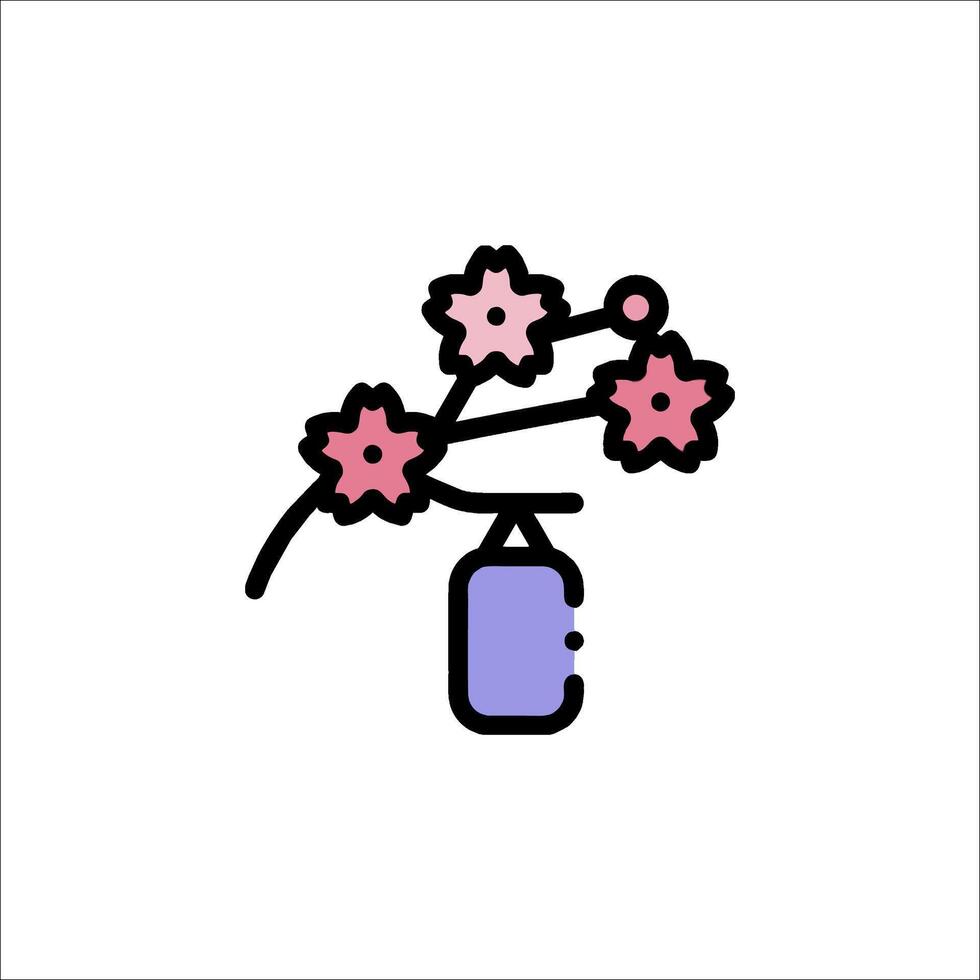 A pink flower and a purple tag on a white background vector
