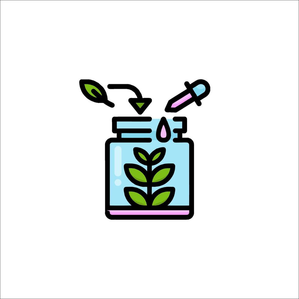 A jar with a plant in it and a syringe vector