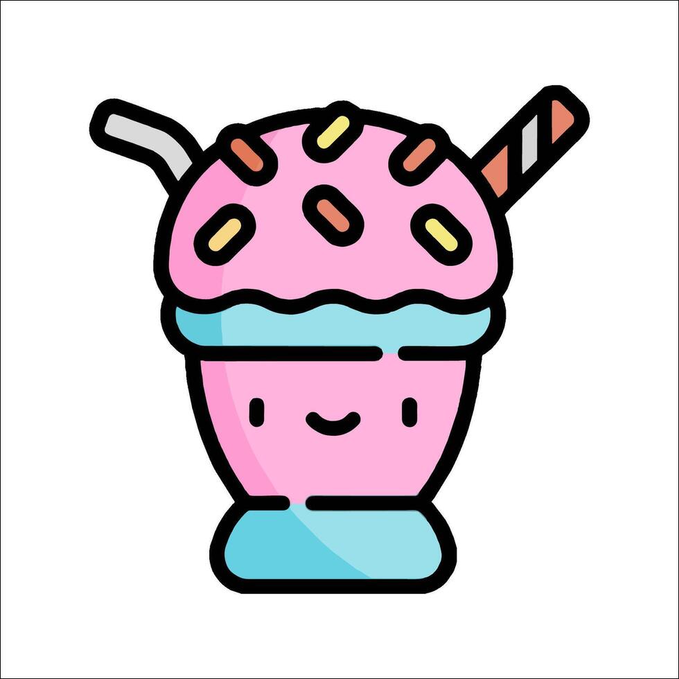 A cartoon ice cream sundae with a straw vector