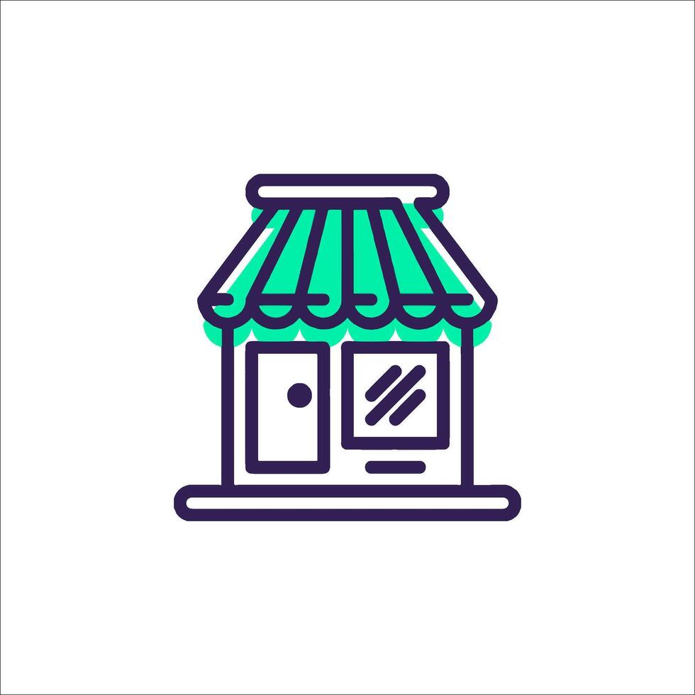 A store front icon with a green and purple color scheme vector