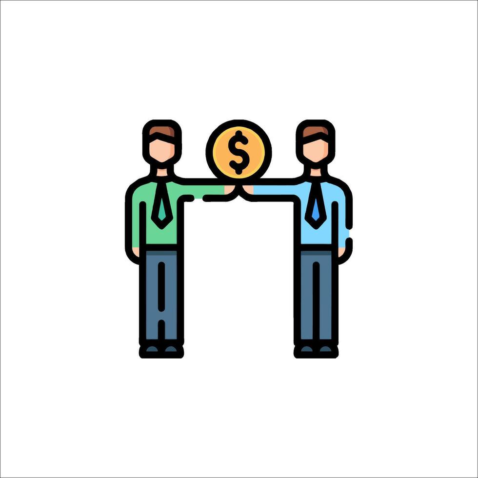 Two businessmen holding a dollar coin icon vector