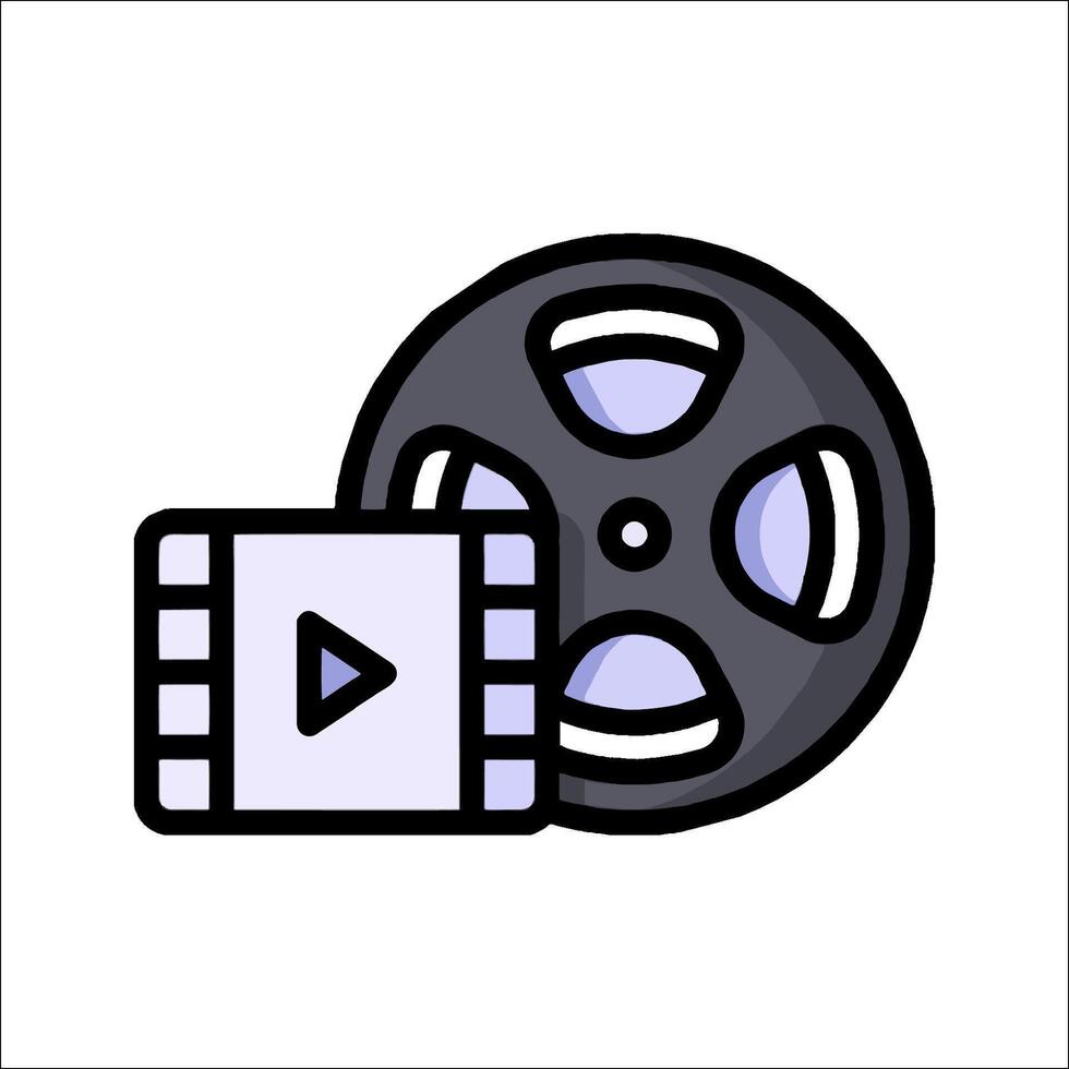 reel icon with a film reel and a play button vector