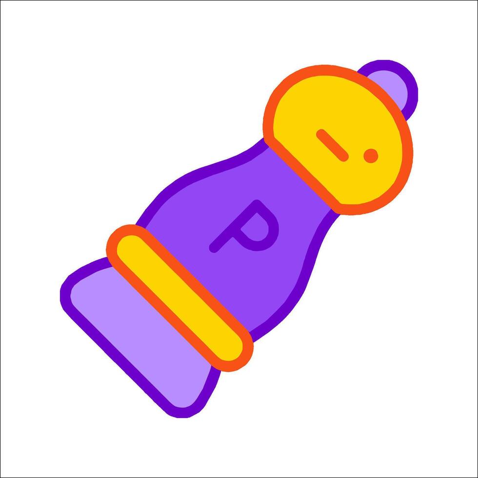A purple and orange bottle with a letter p on it vector