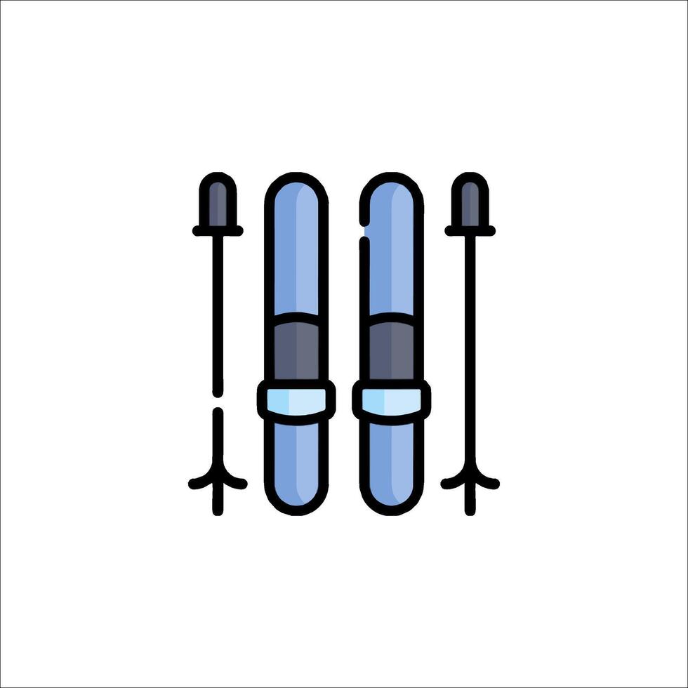 Two skis and poles on a white background vector