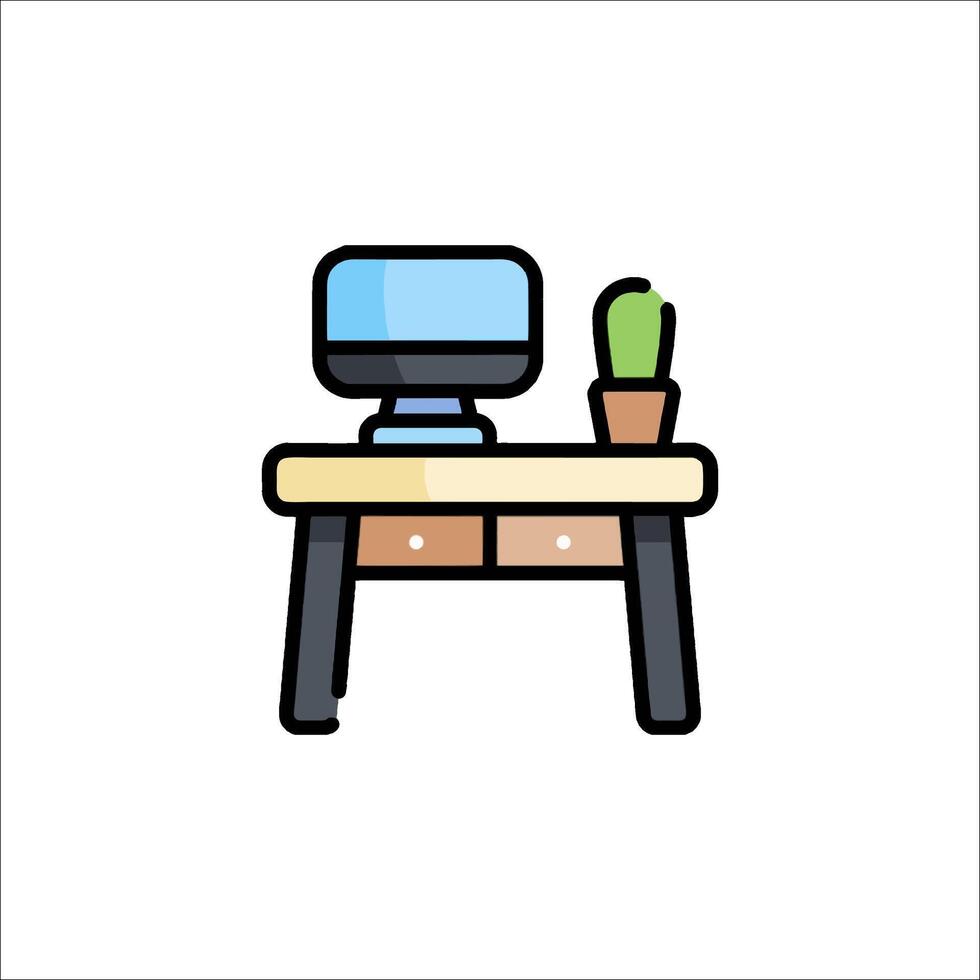 Computer desk icon illustration vector