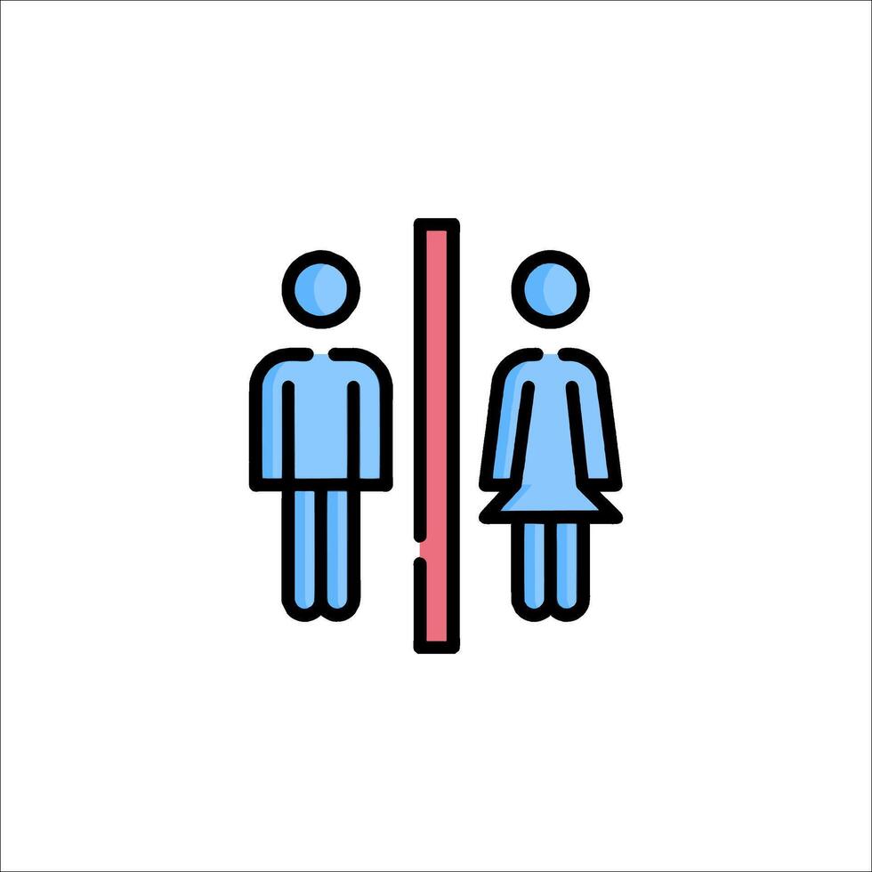 A man and woman are standing in front of a toilet sign vector