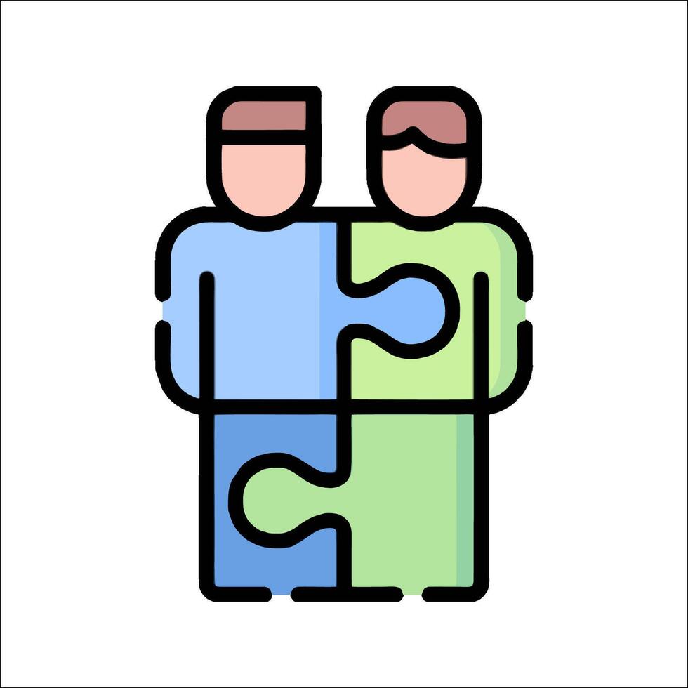 Two people holding puzzle pieces icon vector