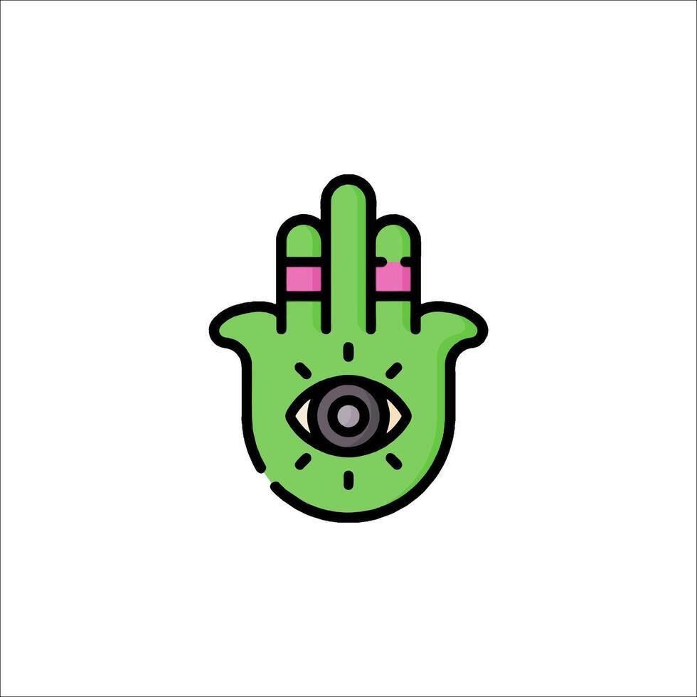 A green hamsa hand with an eye on it vector