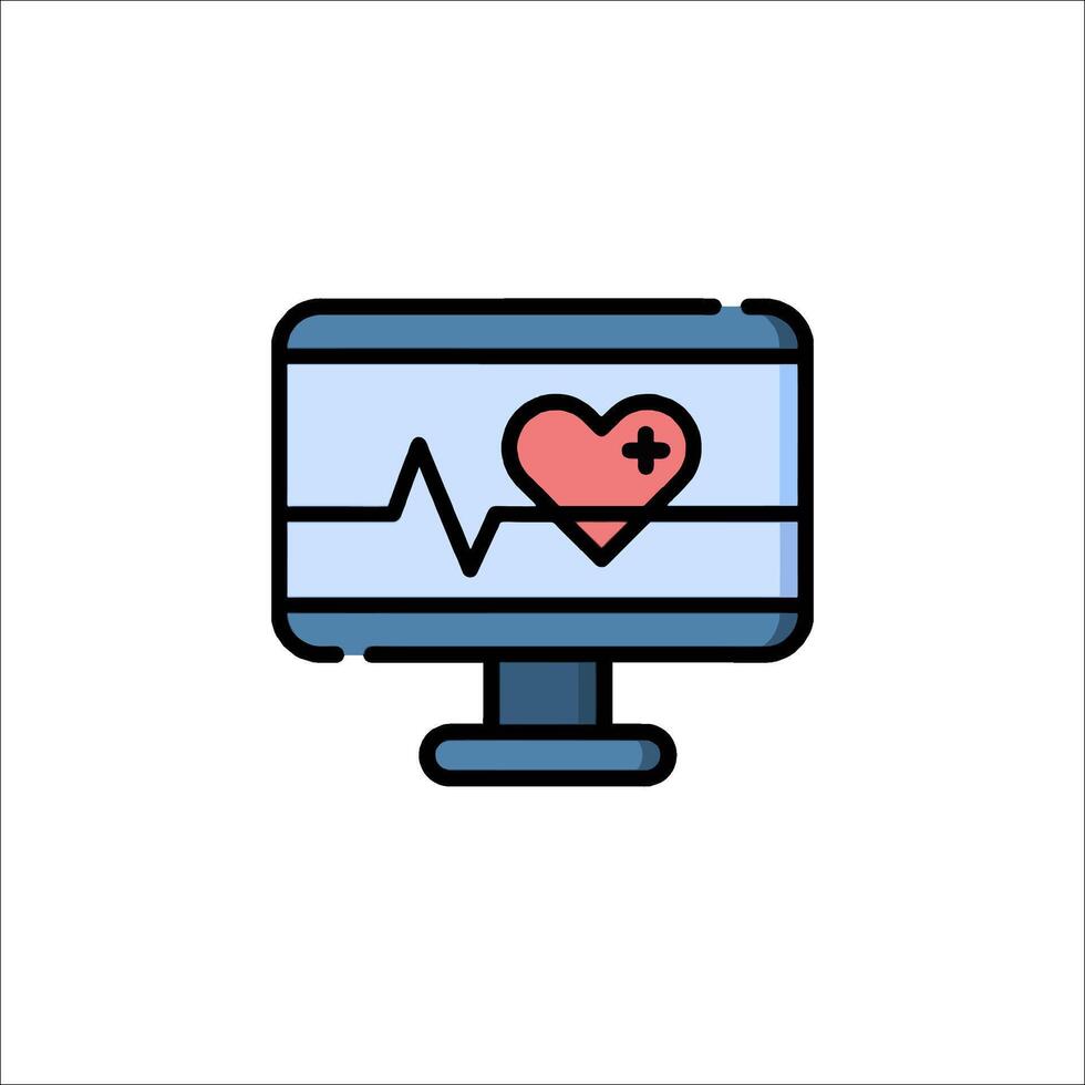 A computer monitor with a heart beat on it vector