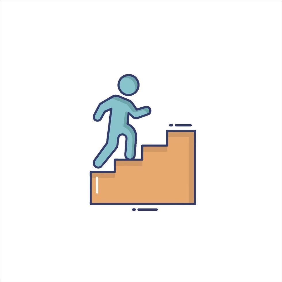 A man is climbing up a staircase icon vector