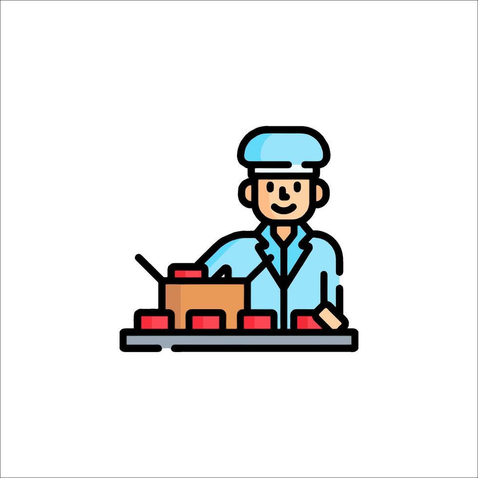 A man in a hat is standing in front of a table with food vector