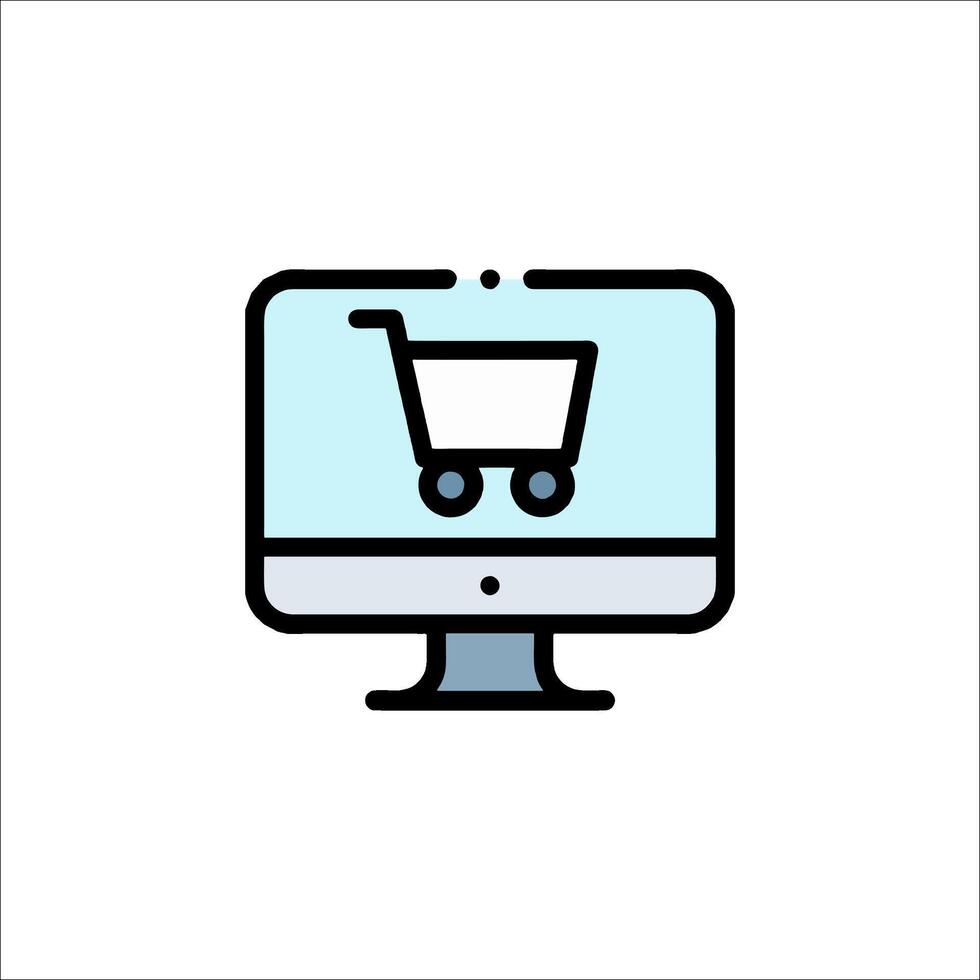 Shopping cart icon on computer monitor vector