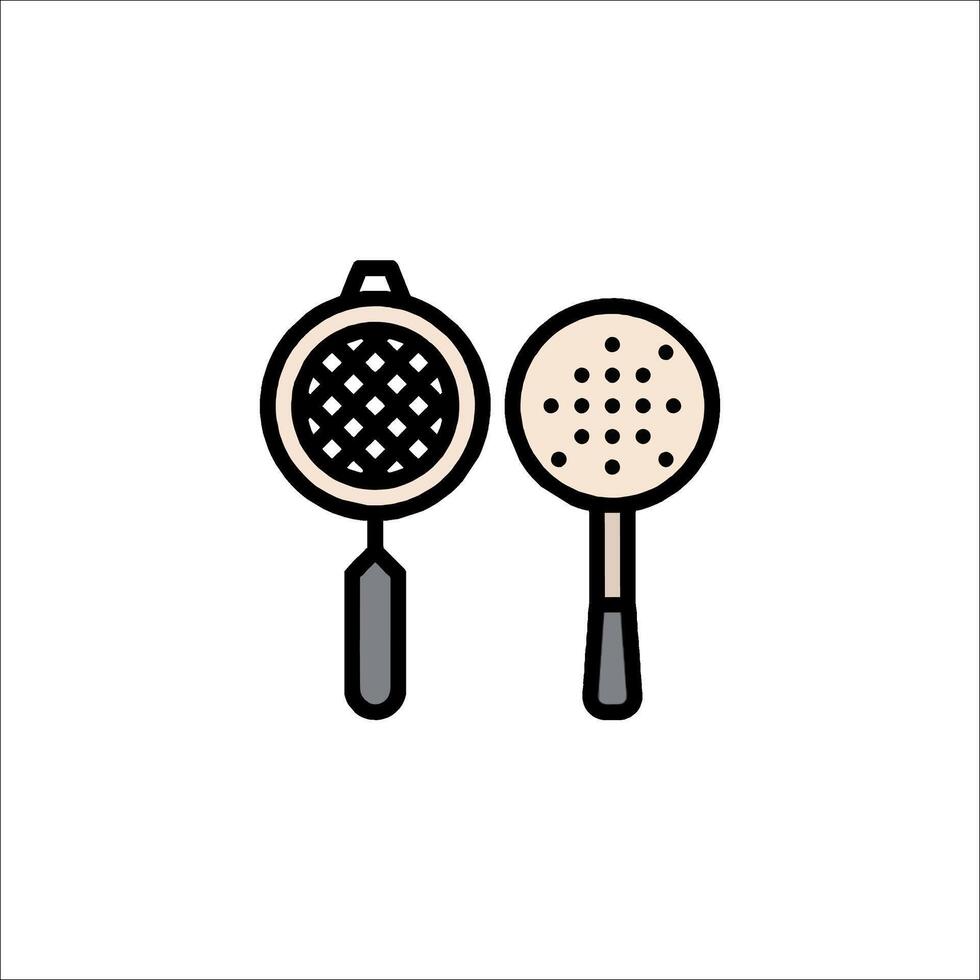 Two frying pans with a spatula on top vector