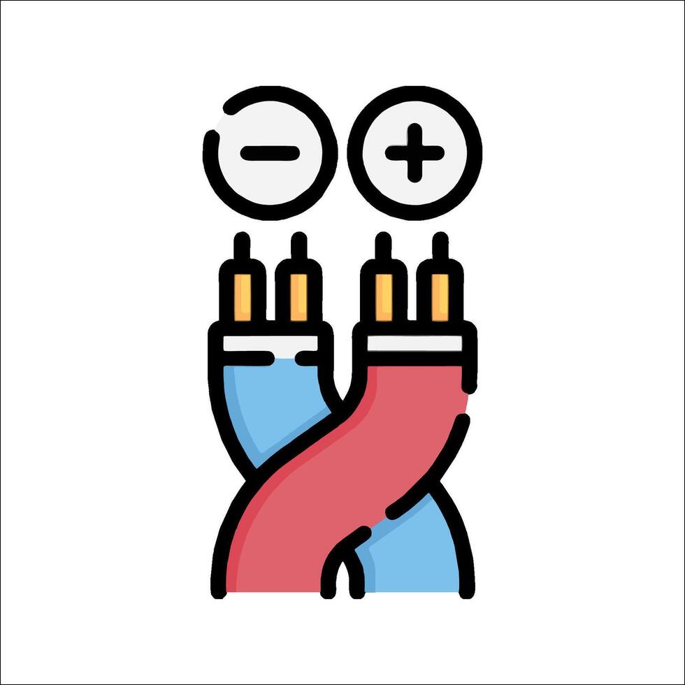 Two wires connected to each other with a plus sign vector
